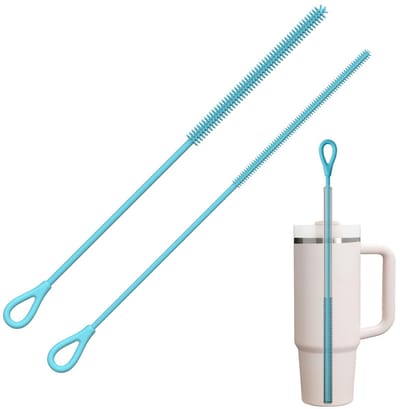 Rietjesborstel, 2 Stuks Herbruikbare Rietjesborstels voor Glazen, Metalen, Smoothie Rietjes en Drinkbekers, Buigzaam, Antisliphandvat, 6mm+9 mm, Blauw