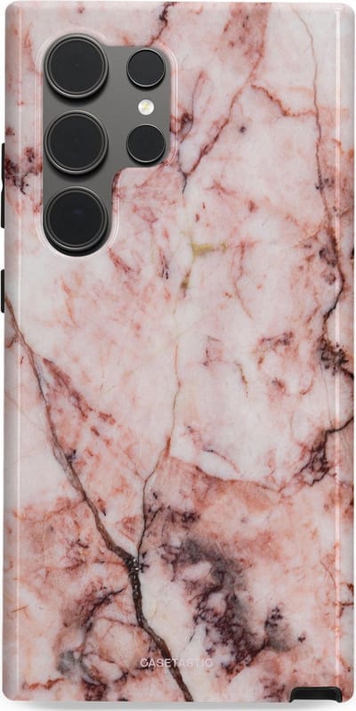 Casetastic hoesje geschikt voor Samsung Galaxy S24 Ultra - Dubbellaagse bescherming - Koraalrif Marmer - Fashion Case - Lichtroze Perzik