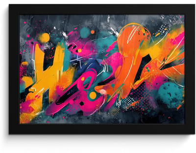 Poster in lijst - Fotolijst 30x20 cm - Posters - Abstract - Graffiti - Kleurrijk - Verfspatten - Posterlijst zwart - Decoratie - Wanddecoratie woonkamer - Muurdecoratie slaapkamer
