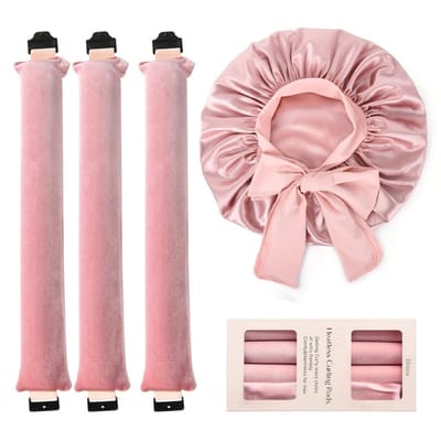 Livano Zijden Slaapmuts - Satijnen Nachtmuts - Silk Bonnet - Sleep Cap - Haarverzorging - Satin - Verstelbaar - Voor Zacht & Stralend Haar - 4-Delige Set - Donker Roze