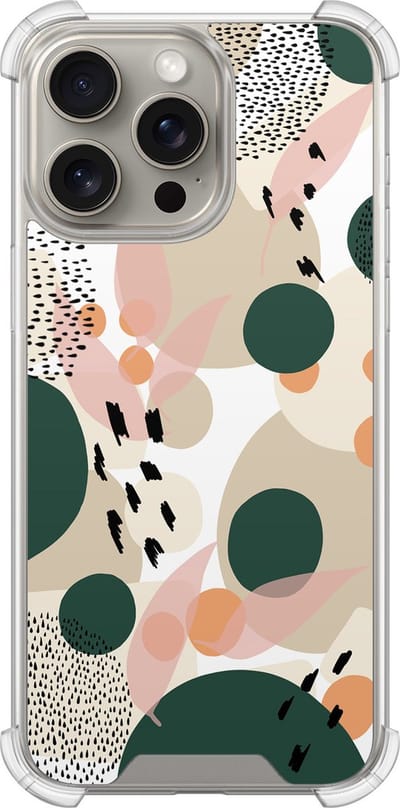 Shockproof hoesje - Geschikt voor iPhone 15 Pro Max - Abstract painted - Extra sterke case - TPU/polycarbonaat - Print / Illustratie - Beige, Transparant