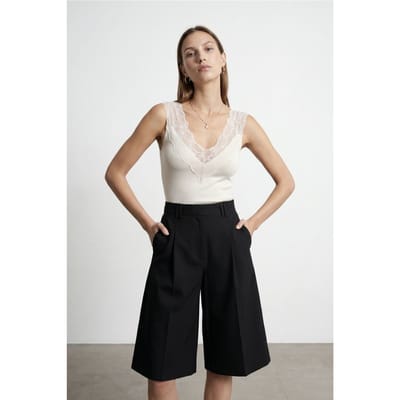Getailleerde Mouwenloze Kanten Blouse