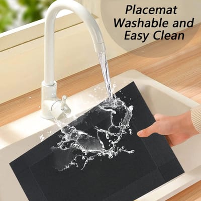 Allecta - Placemats en Tafelloper Set van 6 - Hittebestendig - Voor Eettafels - Zwart