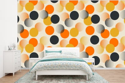Behang - Fotobehang Polkadot - Design - Retro - Oranje - Breedte 320 cm x hoogte 240 cm