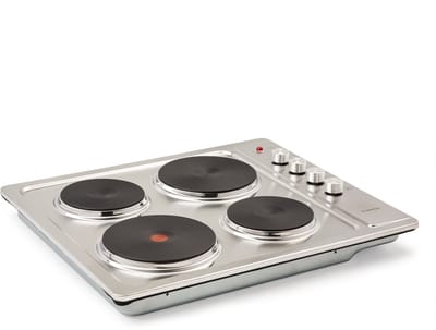 Klarstein Kookplaat Appetito inbouw met vaste warmte, restwarmte-indicator, draaiknoppen, 6 vermogensniveaus, elektrisch, kookplaten, roestvrij staal, 4 zones, 5500 watt, zilver - Kookveld elektrische Kookplaat - 1000W 51 cm - voor Keuken - RVS