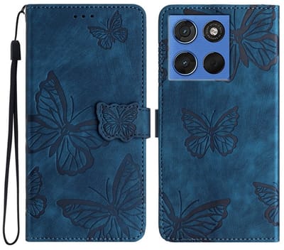 Coverup Hoesje - Geschikt voor Motorola Moto G67 / G77 / G87 Hoesje - Coverup Vlinders Book Case - Blauw