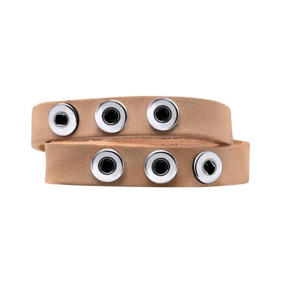 Quiges Dames Leren Armband voor 12mm Drukknopen/Chunks Beige - EBK043