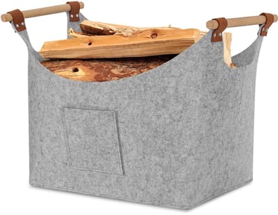 Houtmand vilt - opvouwbare Haardhout Mand - Houtmand voor binnen - 5 mm dik vilt - houten mand voor haardhout voor boodschappen, hout, krant of brandhout - Lichtgrijs