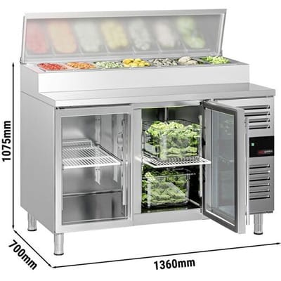 GGM Gastro Zubereitungstisch PREMIUM - 1360mm - 2 Glastüren - 7x GN 1/3 Zilver