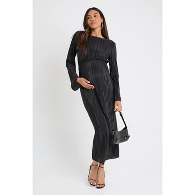 boohoo Dames Zwangerschaps Plisse Vleermuis Midaxi Jurk | Black | Maat: 8