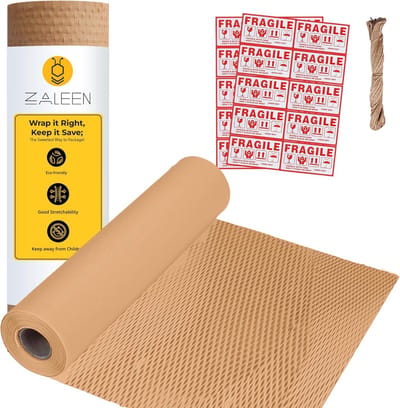 Honingraat inpakpapier - Milieuvriendelijke verzendoplossing met breekbare stickers en jute touw