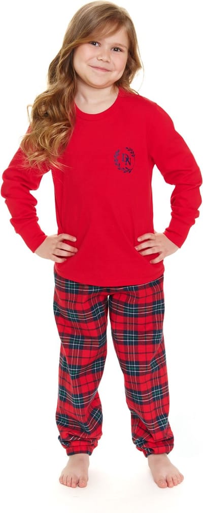 Doctor Nap Meisjes Pyjama Kinderen Lange Mouw Lange Broek Katoen Flanel Winter Kerst Matching Gezin Familie DN Rood PDU.7129 110/116