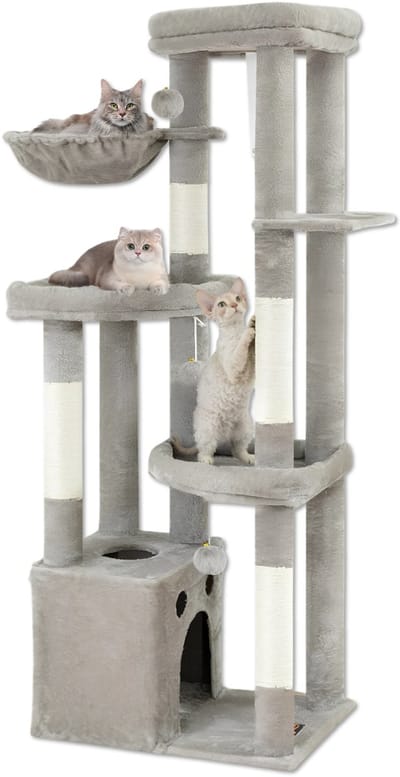 SNJY® Krabpaal Voor Grote Katten - Krabton - Kattenboom - Kattenhuis - Kattenmand - 40L x 60B x 170H cm - Lichtgrijs