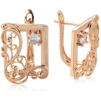 Nouvelles Boucles d'Oreilles Fleur Creuse pour Femmes Or Rose Mode Ethnique Mariée Mariage Bijoux Boucles d'Oreilles Unique Zircon Naturel beige