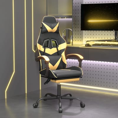 vidaXL - Gamestoel - draaibaar - met - voetensteun - kunstleer - zwart - & - goud