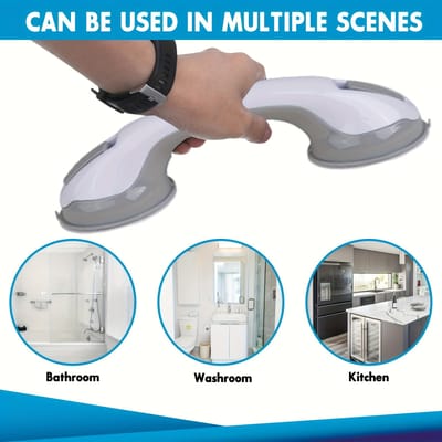 Barre d'appui de salle de bain pour prévenir les chutes Ventouse Baignoire de salle de bain Poignée sans perçage Portes et fenêtres en verre Poignée pour personnes âgées white