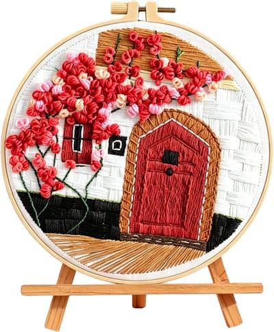 Untamed - PREMIUM Borduurpakket Volwassenen – Borduren – Creatieve hobby – Ontspanning Thuis – Cadeau idee – Compleet pakket met extra’s – Echte HOUTEN borduurring (geen plastic) – DIY decoratie – Bloemen - Scarlet Door