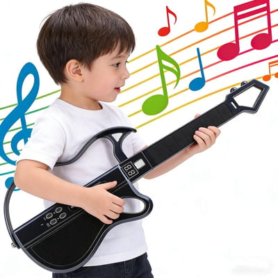 Elektrische Gitaar Speelgoed - Muziekinstrument Kinderen - Muziek Maken - Snaarloos Ontwerp - 38.5 cm Lang - Zwart