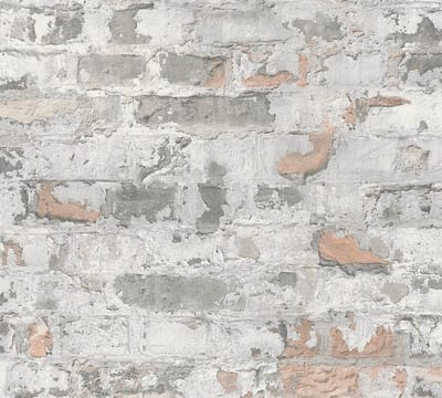 Steen tegel behang Profhome 369292-GU vliesbehang glad met vogel patroon mat grijs wit 5,33 m2