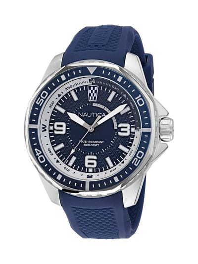 Nautica Koh May Bay Analoog Horloge Blauw Kast: 100 % Roestvrij Staal | Band: 100 % Siliconen 46 mm NAPKMF304