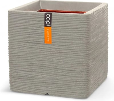 Capi Europe - Bloempot vierkant Rib NL - 30 x 30 cm - Lichtgrijs - Opening Ø24 cm