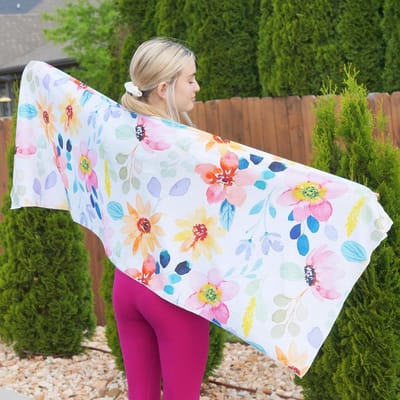 Verkoelende Sjaal - Koelhanddoek Sjaal - Warmte Ontlasting - Direct Verkoelend Effect - Groot Formaat - Aquarel Bloem