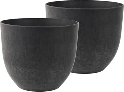 Ter Steege Plantenpot - 2x stuks - zwart - kunststof - D28 x H24 cm - bloempot