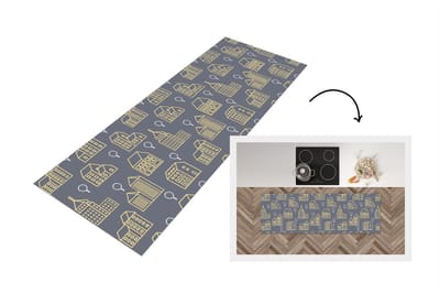 Keukenloper - Loper keuken - Patronen - Gebouwen - Goud - 150x50 cm - Keukenloper vinyl