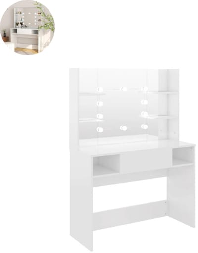 Kaptafel met spiegel en verlichting - Make up tafel - Make up - Toilettafel - Met lades - Wit