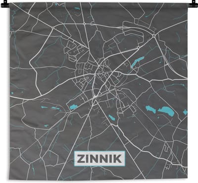 Wandkleed - Wanddoek - België – Zinnik – Stadskaart – Kaart – Blauw – Plattegrond - 180x180 cm - Wandtapijt