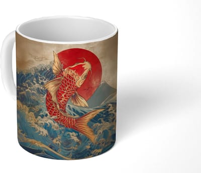 Mok - Koffiemok - Koi - Zee - Golven - Zon - Mokken - 350 ML - Beker - Koffiemokken - Theemok