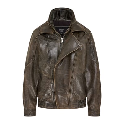 Dames bruine koeienleren Biker Blouson Oversized Jas - Grote Bomber
