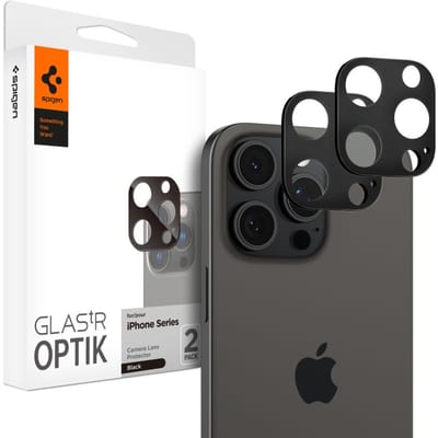 Spigen Camera Lens Protector Geschikt voor Apple iPhone 15 Pro Max / 15 Pro / 14 Pro Max / 14 Pro - Glas.tR Optik - 9H Tempered Glass - 2-Pack Zwart