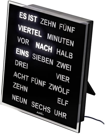 Intertime | Woordklok | Wandklok | Tafelklok | 20x20 | Zwart| Duits