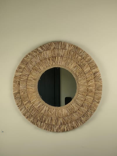 Blitzdeco - Wandspiegel - Denise - Raffia - 60cm - Beige - Handgemaakt