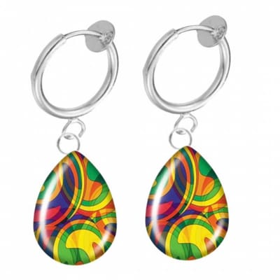 Klem oorbellen- cabochon- druppel -multi kleuren- geen gaatje-Charme Bijoux