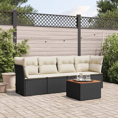 vidaXL - 5-delige - Loungeset - met - kussens - poly - rattan - zwart