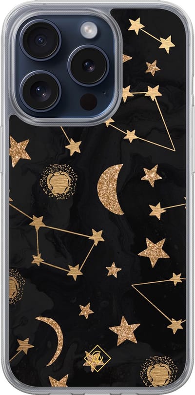Casimoda® hoesje - Geschikt voor iPhone 15 Pro - Counting The Stars - 2-in-1 case - Schokbestendig - Sterren - Verhoogde randen - Zwart, Transparant