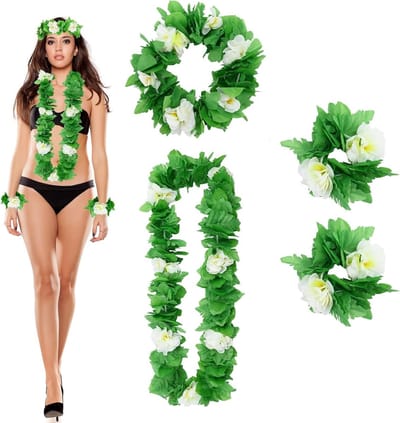 Bloemige Ketting Set voor Tropische Thema Feestjes, Inclusief Hoofdbanden en Armbanden, Perfect voor Strand en Aloha Party Decoraties