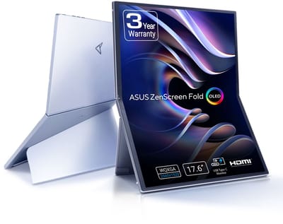 ASUS ZenScreen Fold OLED MQ17QH Portable Monitor - OLED - DisplayHDR™ 500 True Black - 100% DCI-P3 - 0.2ms - 60Hz