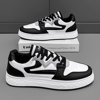 Mode Heren Casual Schoenen Leer Ademend Sportschoenen Nieuwe Platform Wandelschoenen Slijtvaste Sneakers Heren Gevulkaniseerde Schoenen 39 black
