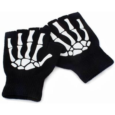 Nieuwe Punk Handschoenen Unisex Halloween Skelet Schedel Halve Vinger Handschoenen Glow In The Dark Vingerloze Stretch Gebreide Winter Wanten One Size zwart