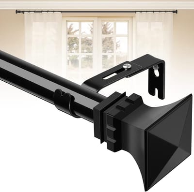 Gordijnroede Uittrekbaar - Verstelbare Stang - Raambekleding Ophangen - Wandmontage Houder - 76-300 cm - Zwart
