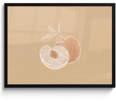 Poster in lijst - Fotolijst 70x50 cm - Posters - Perzik - Lijntekening - Pit - Beige - Posterlijst zwart - Decoratie - Wanddecoratie woonkamer - Muurdecoratie slaapkamer