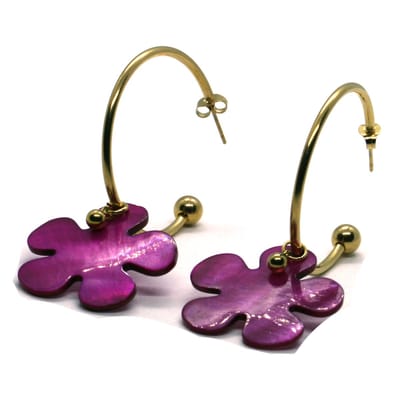 Heaven Eleven - Dames - oorbel - goud - RVS - fuchsia - parelmoer