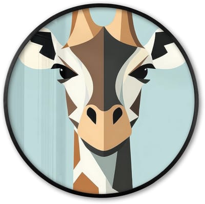 Poster in lijst Rond - Fotolijst 60x60 cm - Posters - Giraffe - Illustratie - Bruin - Minimalistisch - Ronde posterlijst zwart - Decoratie - Wanddecoratie woonkamer - Muurdecoratie slaapkamer