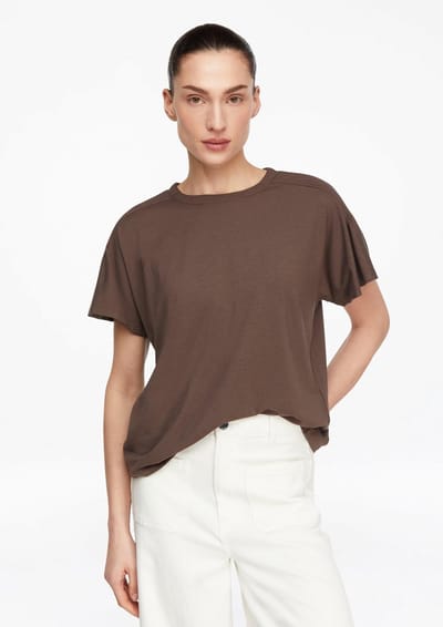comma - female - Lichtgewicht viscose stretch T-shirt met mouwdetails