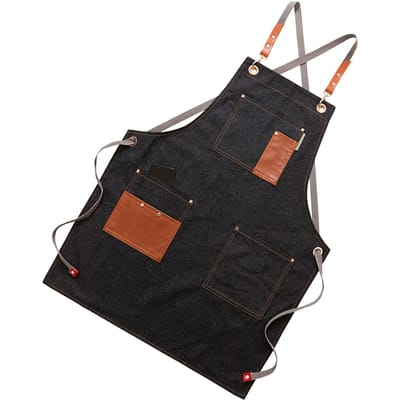 Tablier de cuisine pour hommes femmes Tablier de chef en PU avec poches multiples pour cuisine restaurant Noir black