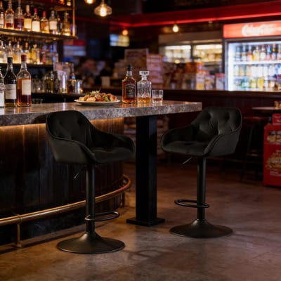 MODENUIT Barkruk 62,5-84 cm - Set van 2 - 360° Draaibaar en Verstelbaar - Voor Keuken en Bar - Fluweel Zwart