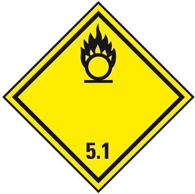 ADR klasse 5.1 sticker oxiderende stoffen 50 x 50 mm - 10 stuks per kaart